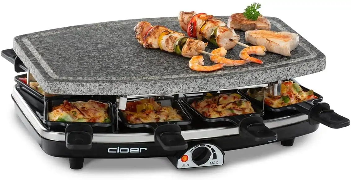 Cloer 6430 Raclette-Grill mit Naturstein (1200 Watt, 8 Pfännchen) für 33,60 € inkl. Versand statt 43,48 €