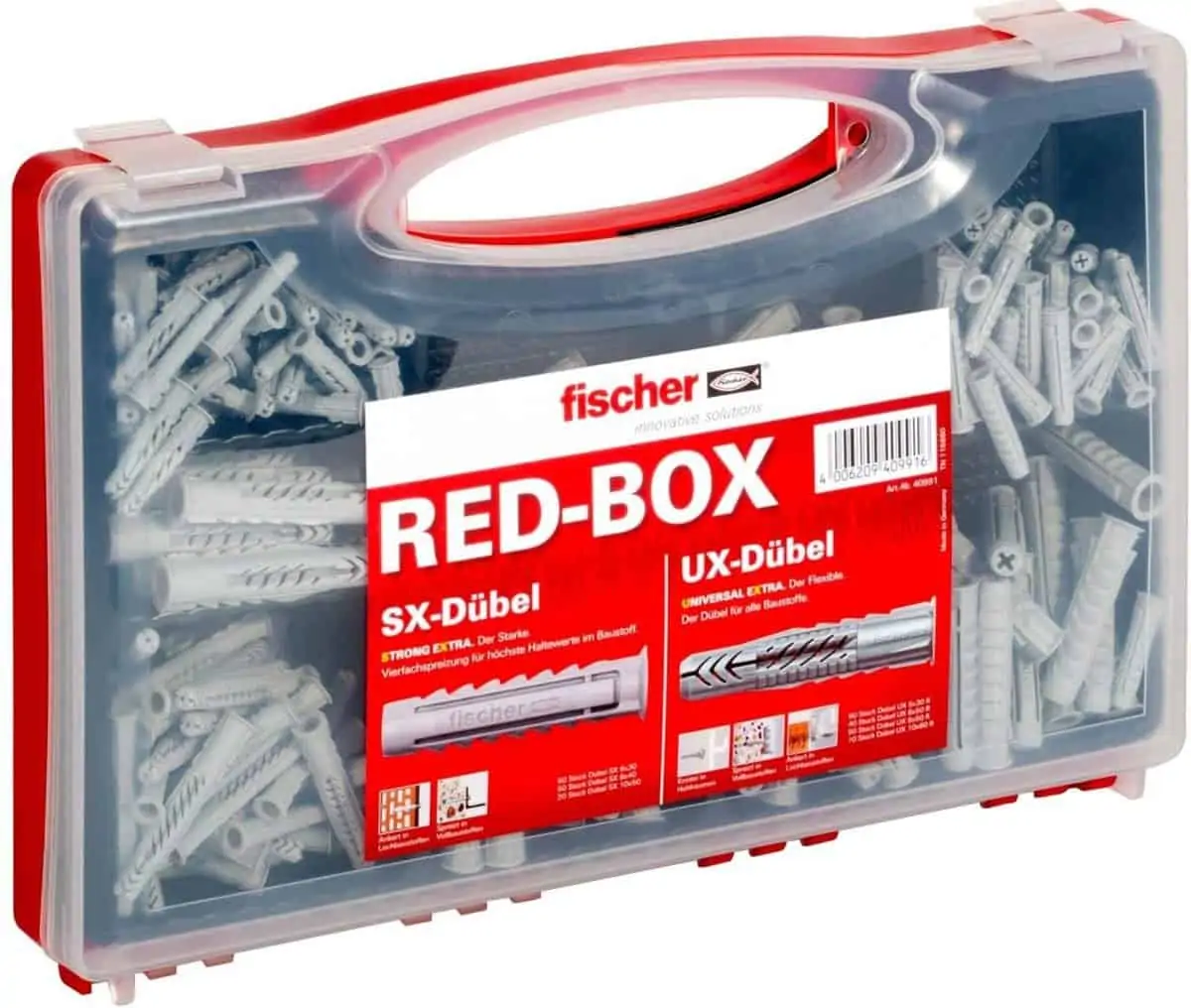 fischer RED-BOX UX / SX, Dübelbox mit 160 Universaldübeln UX & 130 Spreizdübeln SX für 15,85 € [Prime] statt 28,45 €