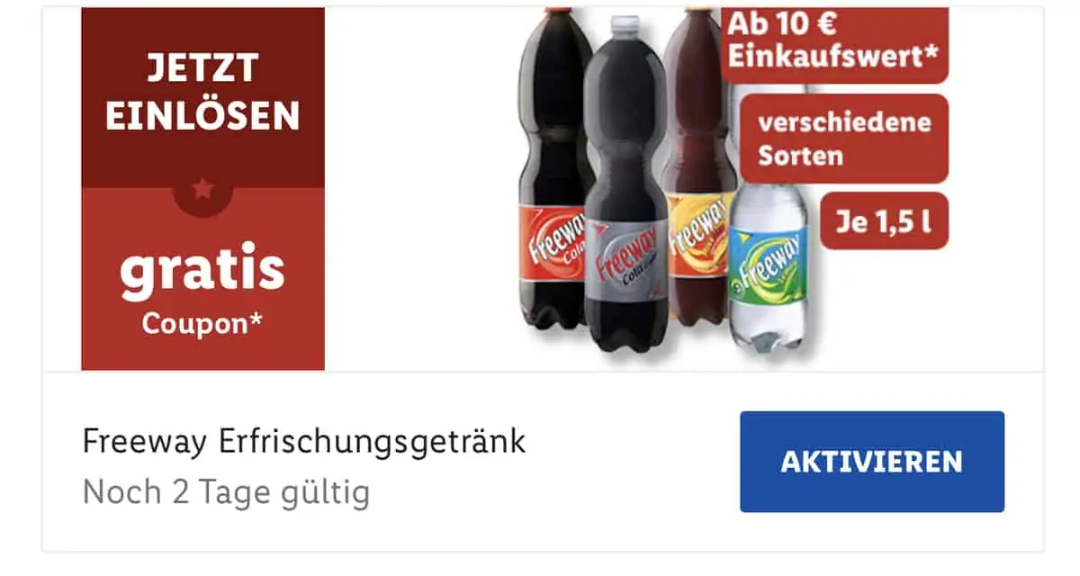 Gratis: 1,5 Liter Freeway Softrink ab 10,00 € Einkaufswert [Lidl Plus]