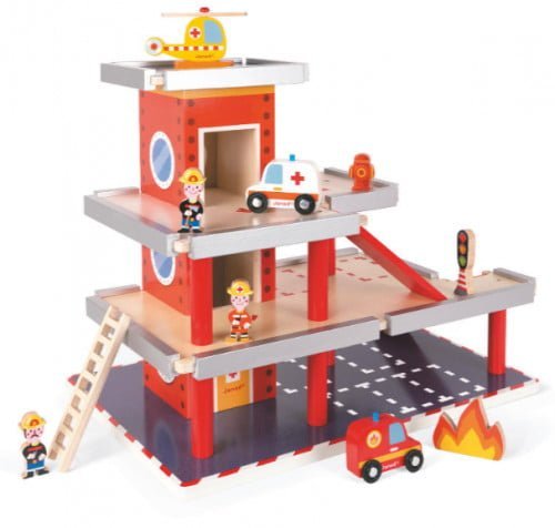 Janod Feuerwehrstation aus Holz mit 10-teiligem Zubehör-Set für 43,60 € inkl. Versand