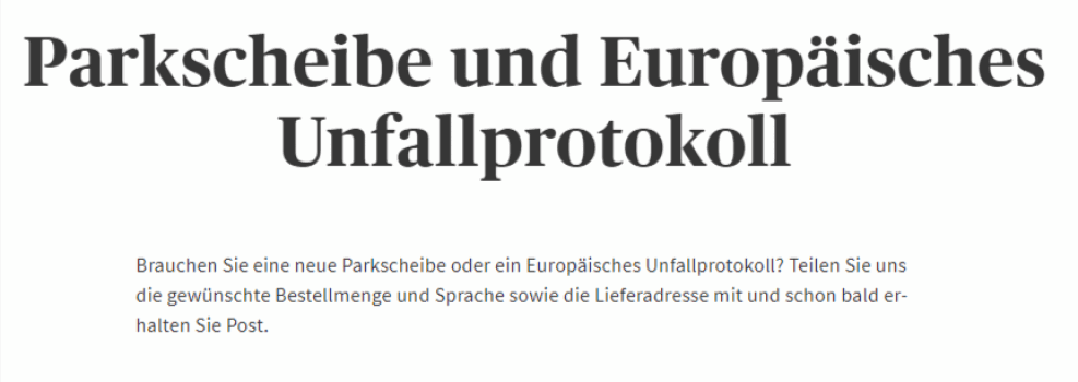 Parkscheibe Europaeisches Unfallprotokoll AXA