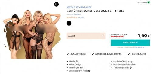 EIS DE: Verführerisches Dessous-Set (5 Teile) + 6 Gratisartikel für 1,99 € (MBW 29,95 €) 🍦