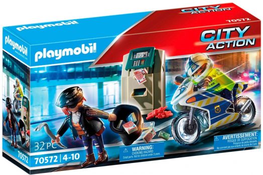 playmobil city action polizei motorrad verfolgung des geldraeubers 70572