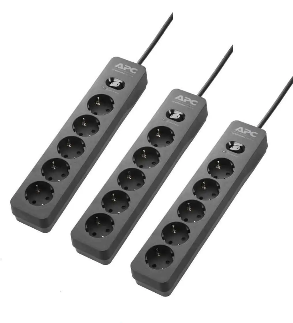 3er-Pack APC PME5B-GR Überspannungsschutz-Steckdosenleiste (je 5x Schuko, 1.5m Kabel, Schalter) für 17,90 € inkl. Versand statt 38,97 €