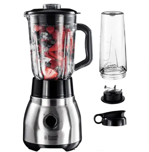 Russell Hobbs Standmixer Glas Steel 2-in-1 (1,5l Glasbehälter Mixer & 0,6l Mini Smoothie Maker -To-Go-Trinkflasche inkl. Deckel) für 39,98 € inkl. Versand