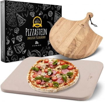 FAMINO Pizzastein inkl. Pizzaschieber e1637088816719