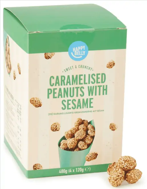 Happy Belly Karamellisierte Erdnusskerne mit Sesam 4er Pack (4x 120g) ab 5,44 € inkl. Prime-Versand 😋 🥜