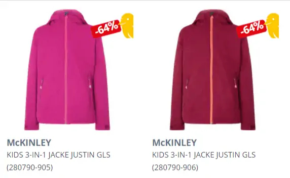 McKINLEY Kinder Doppeljacke Justin (Gr. 116 bis 176) für 26,48 € inkl. Versand