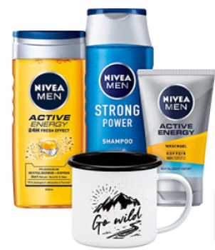 NIVEA MEN Go Wild Active Set Geschenkset mit energiespendenden Pflegeprodukten erfrischendes Pflegeset mit Shampoo Duschgel und rustikalem Becher Amazon de Beauty