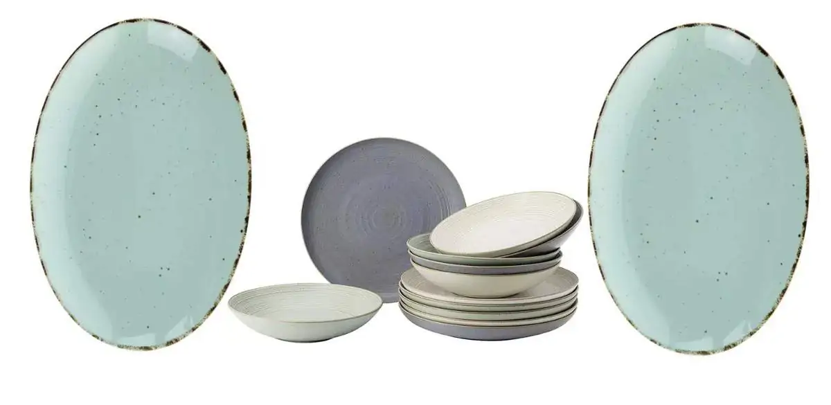 Steinzeug Tafelservice aus Keramik – 12-teilig + 2x Servierplatte für 111,89 € inkl. Versand statt 178,93 €