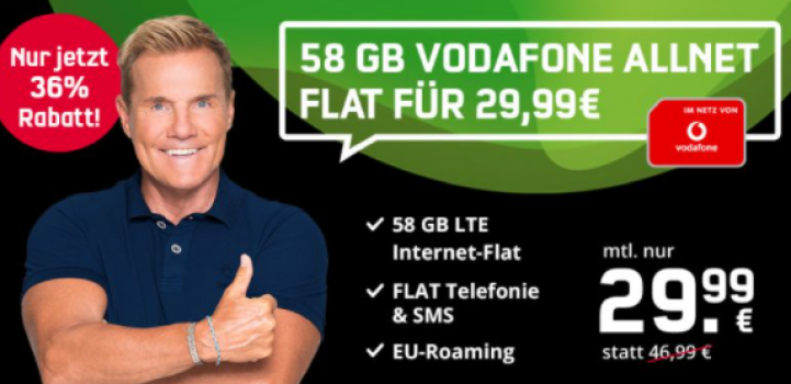 Vodafone Allnet Flat Green LTE 58 GB fuer 29 99E mtl Snipz de