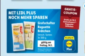 Gratis: Grafschafter Baguette Brötchen 300g kostenlos [ab 14.11. Lidl Plus – 10,00 € MBW]