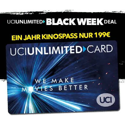 Black Week Deal: UCI Unlimited Card – Kino bis zum geht nicht mehr für 199,00 € statt 280,80 €