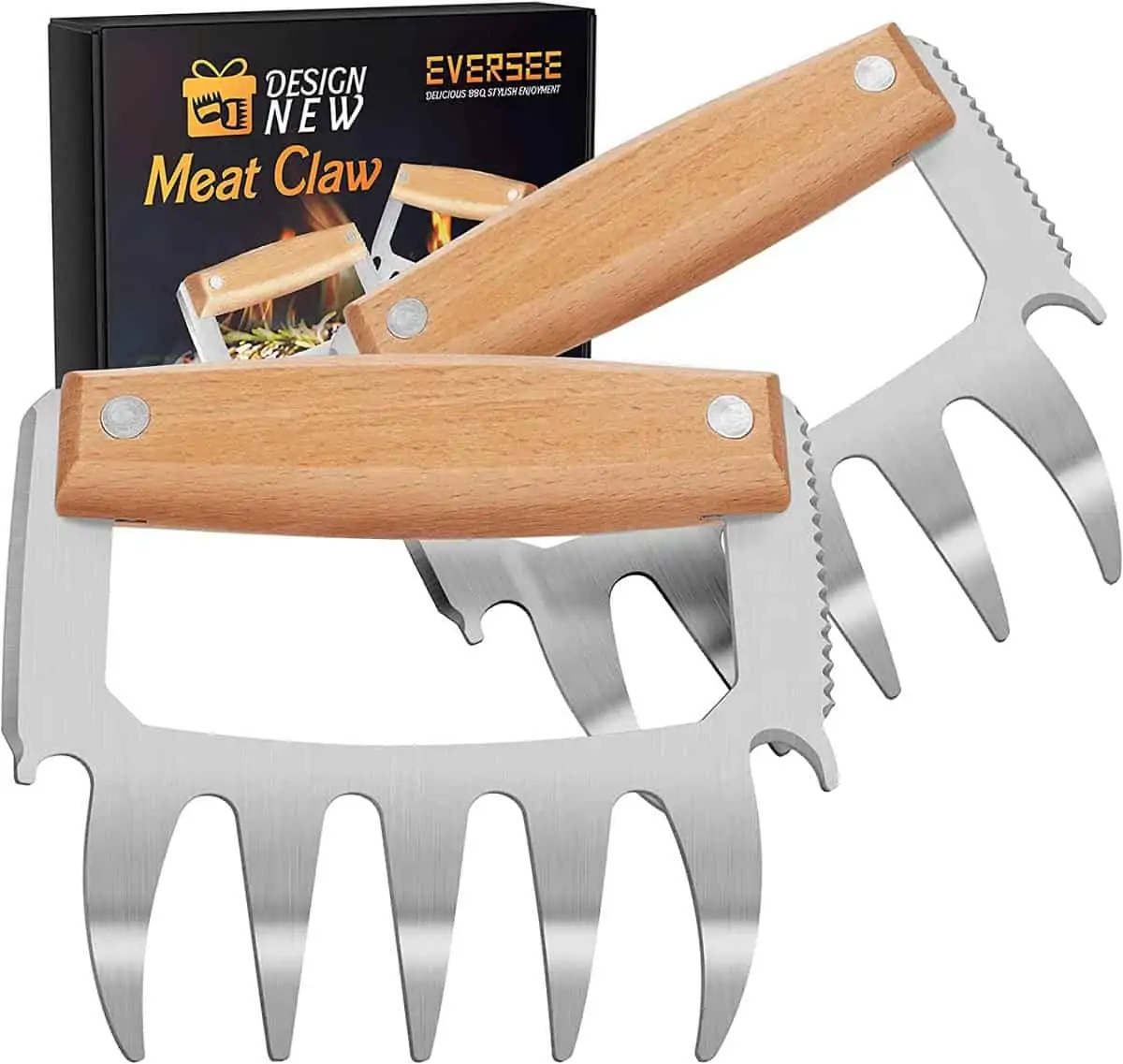 Pulled Pork Krallen – Grillzubehör Holzgriff, Rostfreier Stahl für 10,87 € [Prime] statt 24,30 €