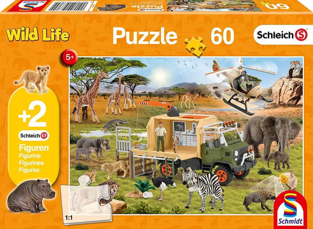 Schmidt Spiele Schleich – Abenteuerliche Tierrettung – 60 Teile Kinderpuzzle, inkl. zwei Figuren für 4,50 € inkl. Versand statt 10,84 €