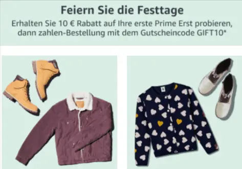 Amazon Mode: Erst Probieren dann zahlen – 10,00 € Rabatt auf die erste Bestellung ( MBW 50,00 €)
