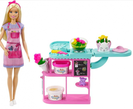 Barbie GTN58 Floristen Spielset mit blonder Puppe Knete Vasen und mehr Spielzeug fuer Kinder ab