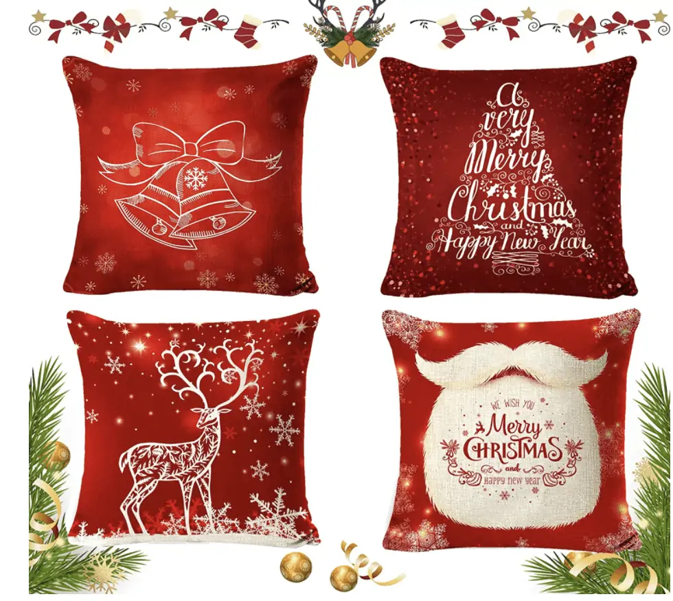 4 Stück Weihnachtskissenbezüge  45×45 Cm, Baumwolle für 4,99 € (Prime)