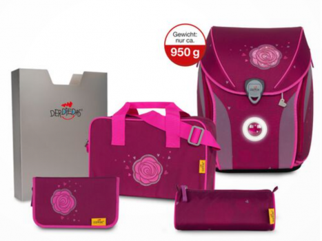 DerDieDas ErgoFlex Max Exklusiv Schulranzen Set  LED  5tlg. 39 cm Glitter Rose   GALERIA