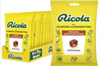 Ricola Original Kraeuterzucker Schweizer Kraeuterbonbon 16 x 75g Beutel Wohltuend fuer Hals und Stim