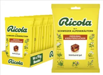 16 x Ricola Original Schweizer Kräuterbonbon (je 75g Beutel) ab 11,85 € (statt 20,00 €)