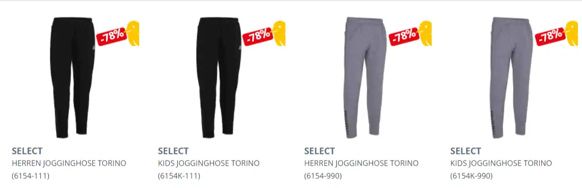 Select Torino Jogginghose (Gr. S bis 3XL) für 12,08 € inkl. Versand