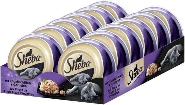 Sheba Feine Filets Katzennahrung in der Schale Thunfisch und Garnelen e1640517696742