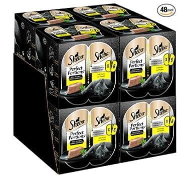 Sheba Perfect Portions Katzennassfutter – Hochwertiges Feuchtfutter fuer Katzen in 48 Schalen – Edle Pasteten mit Huhn – Katzenfutter – 8er Pack 8 x 6 Schalen a 37 5g Amazon de Haustier