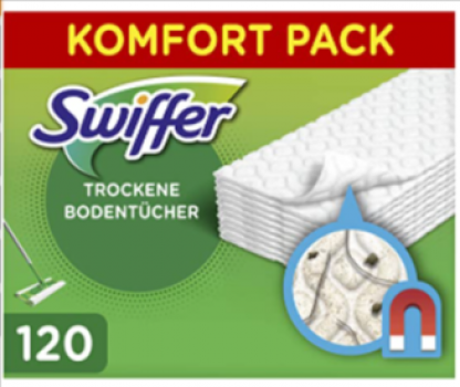 Swiffer Bodenwischer Trockene Bodentuecher 120 Tuecher Wischer ideal gegen Staub Tierhaare Allerg