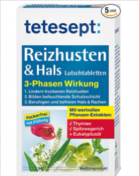 tetesept Reizhusten Hals Lutschtabletten zuckerfrei mit Fuellung – Lutschpastillen bei Erkaeltungs