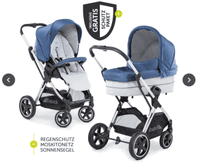 Hauck Kombi Kinderwagen Mars Duoset Inkl. Sportwagen Babywanne Fuer Neugeborene Denim Silver