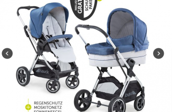 Hauck Kombi Kinderwagen Mars Duoset inkl. Sportwagen Babywanne fuer Neugeborene Denim Silver