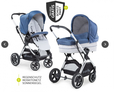 Hauck Kombi Kinderwagen Mars Duoset inkl. Sportwagen Babywanne fuer Neugeborene Denim Silver