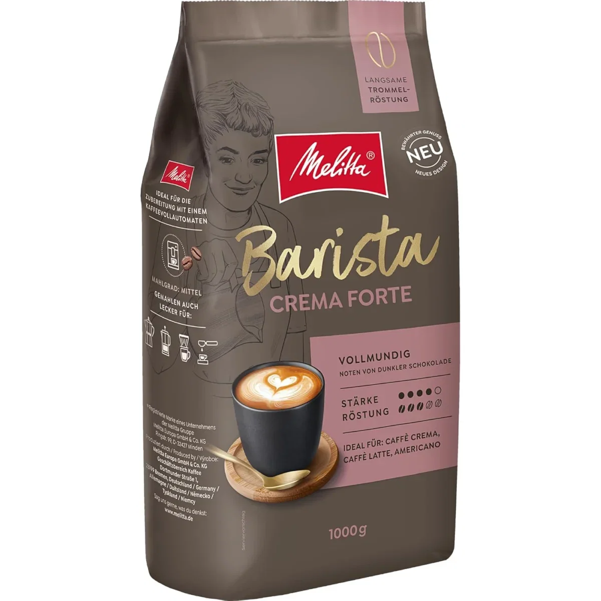Melitta Ganze Kaffeebohnen Stärke 4, Barista Crema Forte, 1000 g