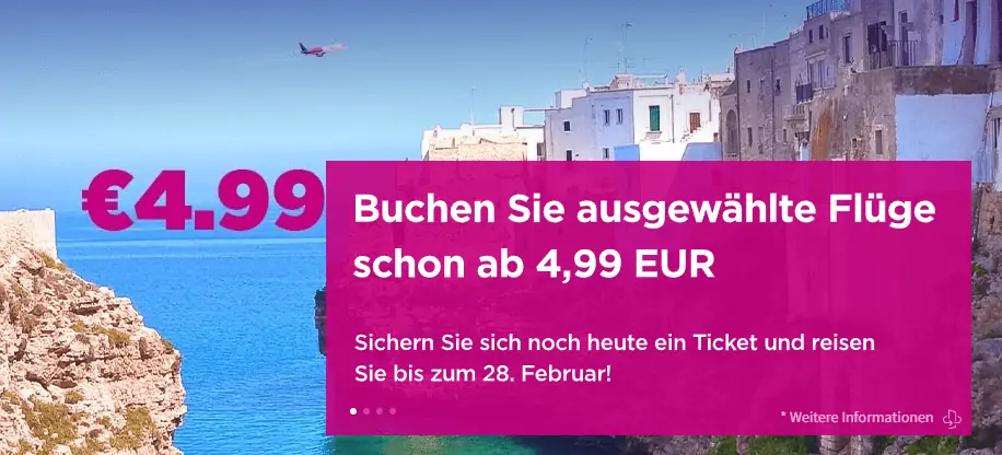 Wizz Air: One Way Flüge für 4,99 € (Nur heute Buchbar)