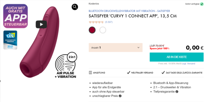 Satisfyer Curvy 1 Druckwellenvibrator mit Vibrator & App