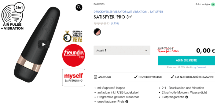 Satisfyer Pro 3 Druckwellenvibrator mit Vibration e1646341050514