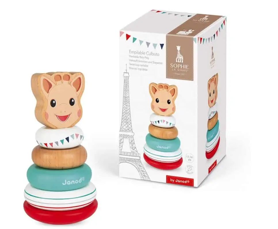 Sophie la girafe – Stapeltier/Stehaufmännchen Giraffe aus Holz für 11,09 € [Thalia KlutClub] statt 19,99 €