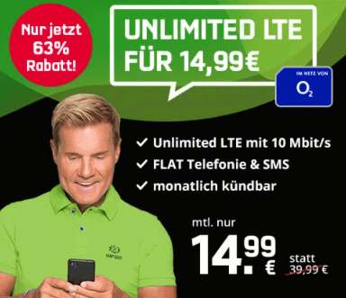 O2 Unlimited Smart Mit Unendlich Lte 10 Mbit S Allnet Flat Fuer 1499E Mtl. Jederzeit Kuendbar