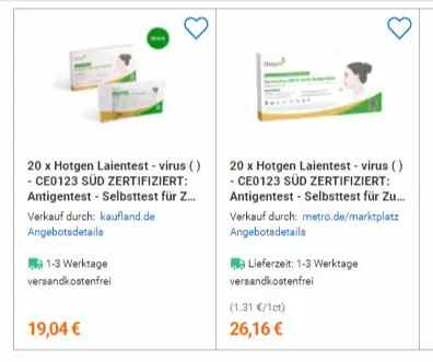 20 x Hotgen Coronavirus (2019-nCoV)-Antigentest  – Selbsttest für Zuhause für 19,04 (0,95 € pro Test)