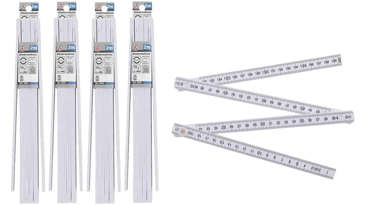 Gliedermaßstab – 10 Glieder – 2 m – Kunstoff in weiß – (Mindestmenge) –  4 Stück für 5,80 € [Prime] statt 14,60 €
