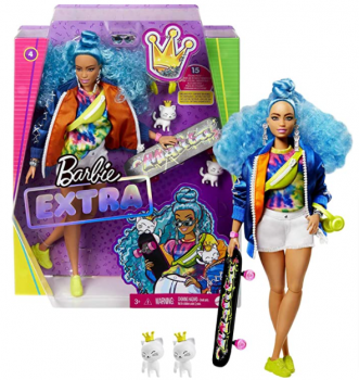 Barbie GRN30 Barbie Extra Puppe mit blauen Haaren und Skateboard  Amazon.de  Spielzeug