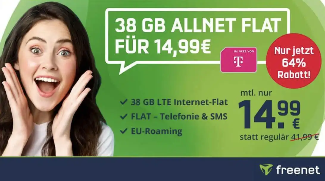 Telekom: 38 GB LTE (50 Mbit/S) mit Allnet-/SMS-Flat für mtl. 14,99 €