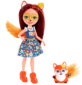 Enchantimals Fxm71 Felicity Fox Puppe Flick Figur Puppe 15Cm Mit Langen Bruenetten Haaren Ti