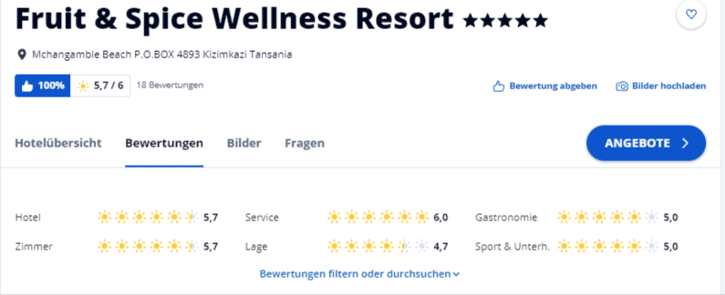 Hotelbewertungen Fruit Spice Wellness Resort Kizimkazi • Holidaycheck