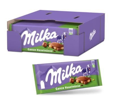 Milka Ganze Haselnuesse Tafel 17 x 100g Alpenmilch Tafelschokolade mit ganzen Haselnuessen Noch schokoladiger Amazon de Lebensmittel Getraenke