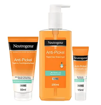 Neutrogena Anti Pickel Set mit Tägliches Waschgel 200 ml Tägliche Feuchtigkeitspflege ölfrei 50