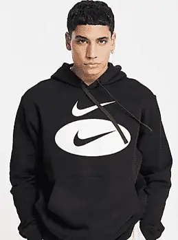 Nike – Swoosh – Kapuzenpullover in Schwarz mit grossem Swoosh Logo   ASOS