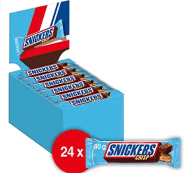 Snickers Schokoriegel   Crisp   24 Riegel in einer Box 24 x 40 g   Amazon.de  Lebensmittel Getrae