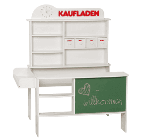 Roba Kaufladen Kinder Kaufmannsladen Holz Weiss Verkaufsstand Mit 4 Schubladen Uhr Tafel Theke